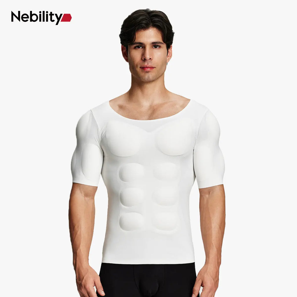 Men's Seamless Muscle-Enhancing Compression T-Shirt with Removable Muscle Pads for Everyday Wear, Cosplay & Special Occasions