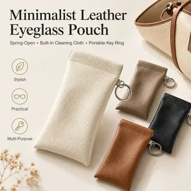 PU Leather Glasses Pouch with Cleaning Cloth & Keychain