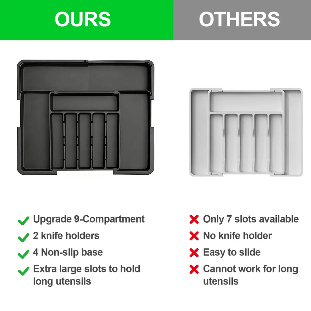 TidyArc Extra-Large Expandable Silverware Organizer – Black