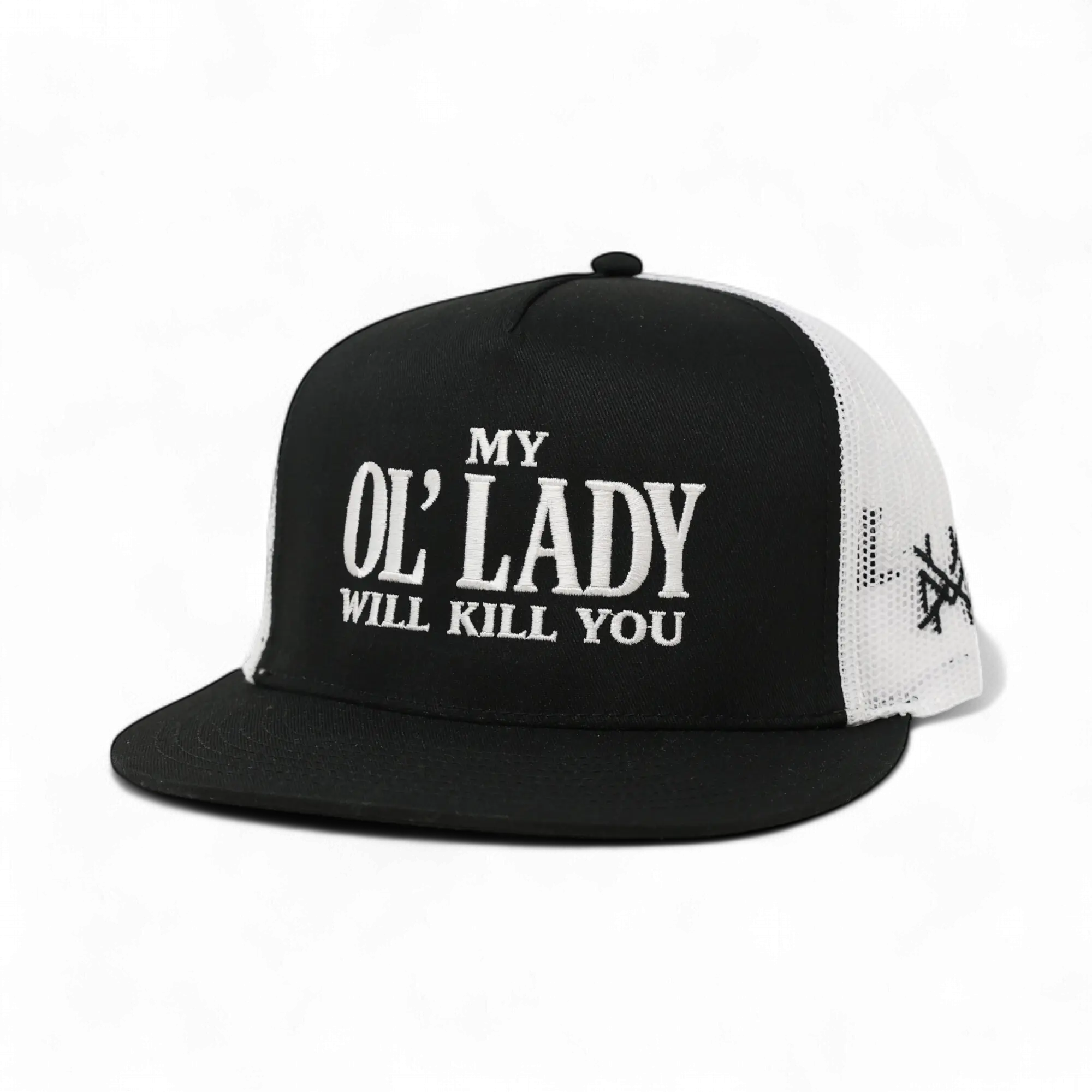 My Ol Lady Will Kill You Embroidered Trucker Hat Bold Graphic Adjustable Snapback