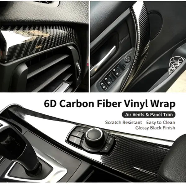 6D Gloss Carbon Fiber Vinyl Wrap with Air-Release Channels