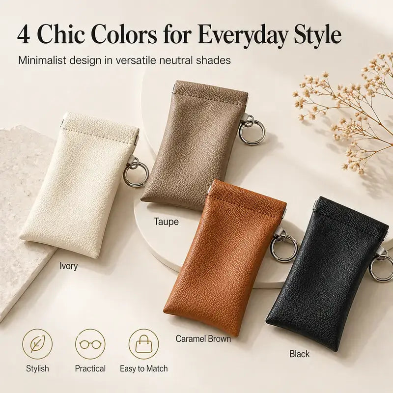 PU Leather Glasses Pouch with Cleaning Cloth & Keychain