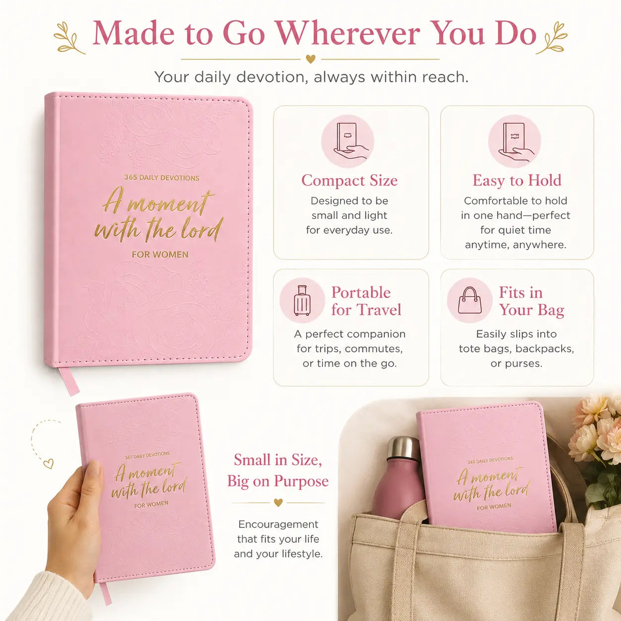 A Moment With The Lord Women’s 365-Day Study Bible, Embossed Faux Leather Devotional Journal & Inspirational Christian Gift for Her