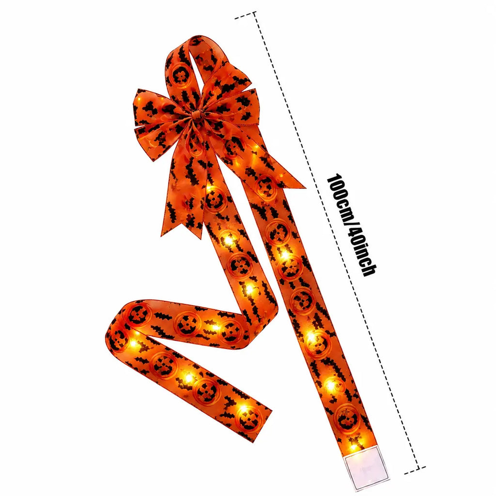 Holiday Halloween Cabinet Door Fringe Lime Red Large Bow Wreath 79 x 2.4 Inches Polyester Fiber AAA Batteries  Festive Home Decoration