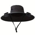 Wide-Brim Solar Fan Sun Hat for Men with Dual Cooling Fans & Adjustable Chin Strap