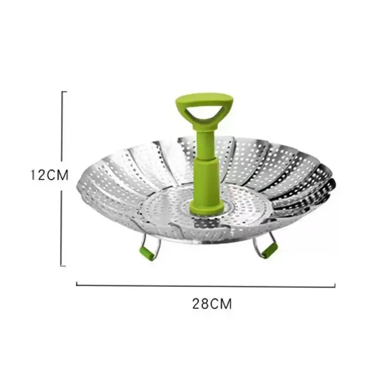 Expandable Stainless Steel Steamer Basket with Extendable Handle, Folding Insert for Various Pot Sizes
