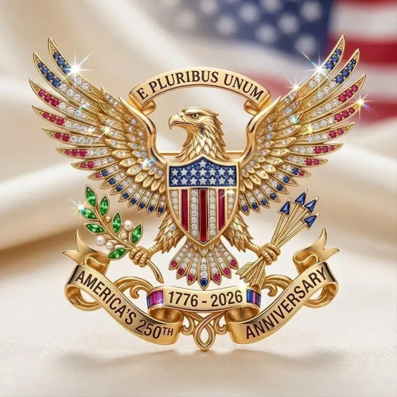 USA 250th Anniversary Eagle Rhinestone Brooch Pin, Patriotic Metal Lapel Pin Collectible Gift (1776–2026)
