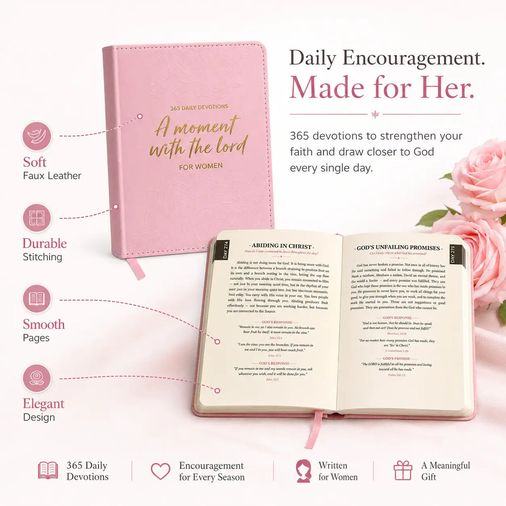 A Moment With The Lord Women’s 365-Day Study Bible, Embossed Faux Leather Devotional Journal & Inspirational Christian Gift for Her