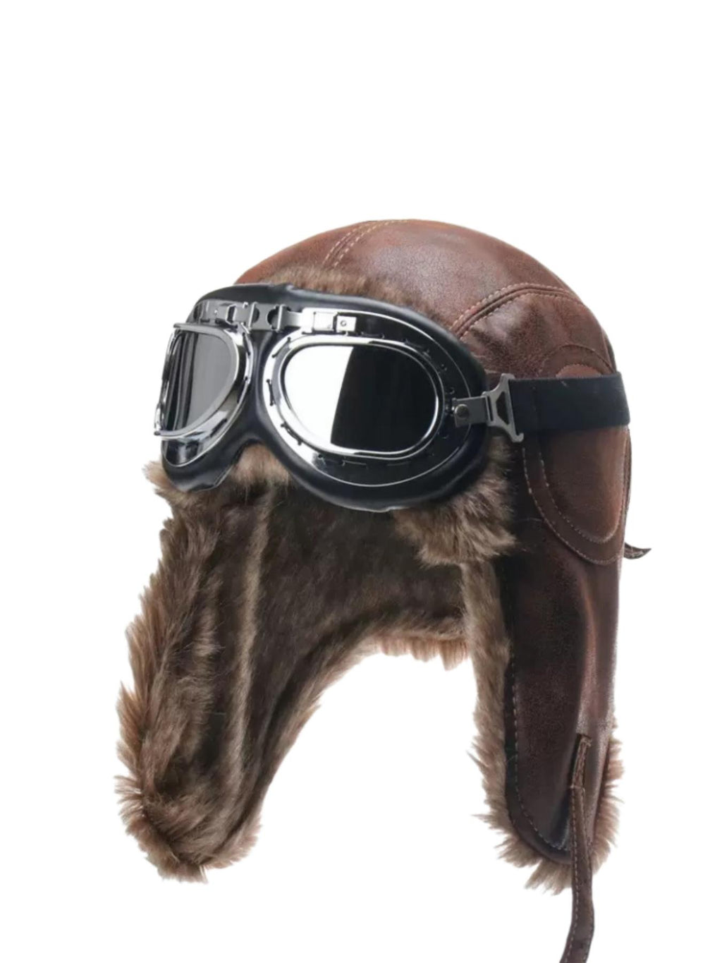 Camel Leather Aviator Hat & Goggles Set with Ear Coverage