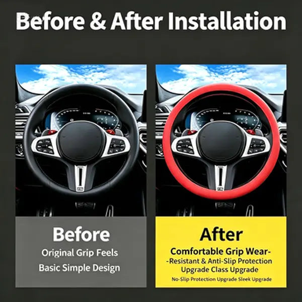 Universal Silicone Steering Wheel Cover with Non-Slip Soft Grip, Breathable Lychee Texture for All-Season Driving