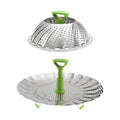 Expandable Stainless Steel Steamer Basket with Extendable Handle, Folding Insert for Various Pot Sizes