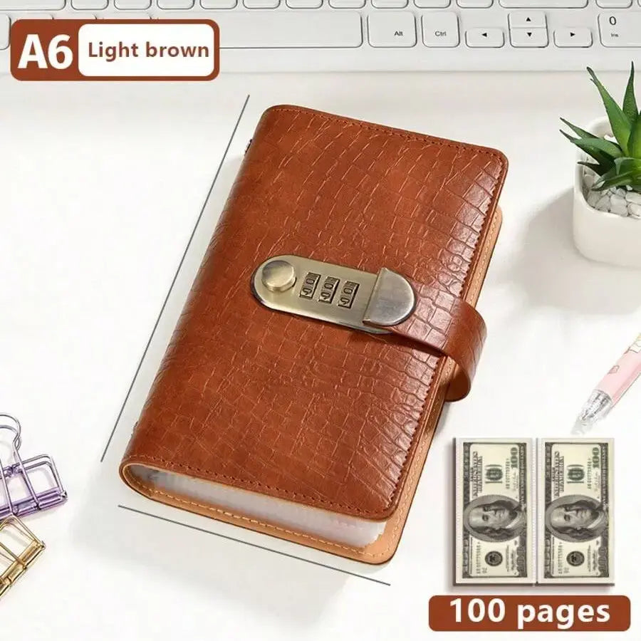 100-Pocket Currency Collector Album with PU Leather Cover, Password Lock & Clear Sleeves for Banknote Storage