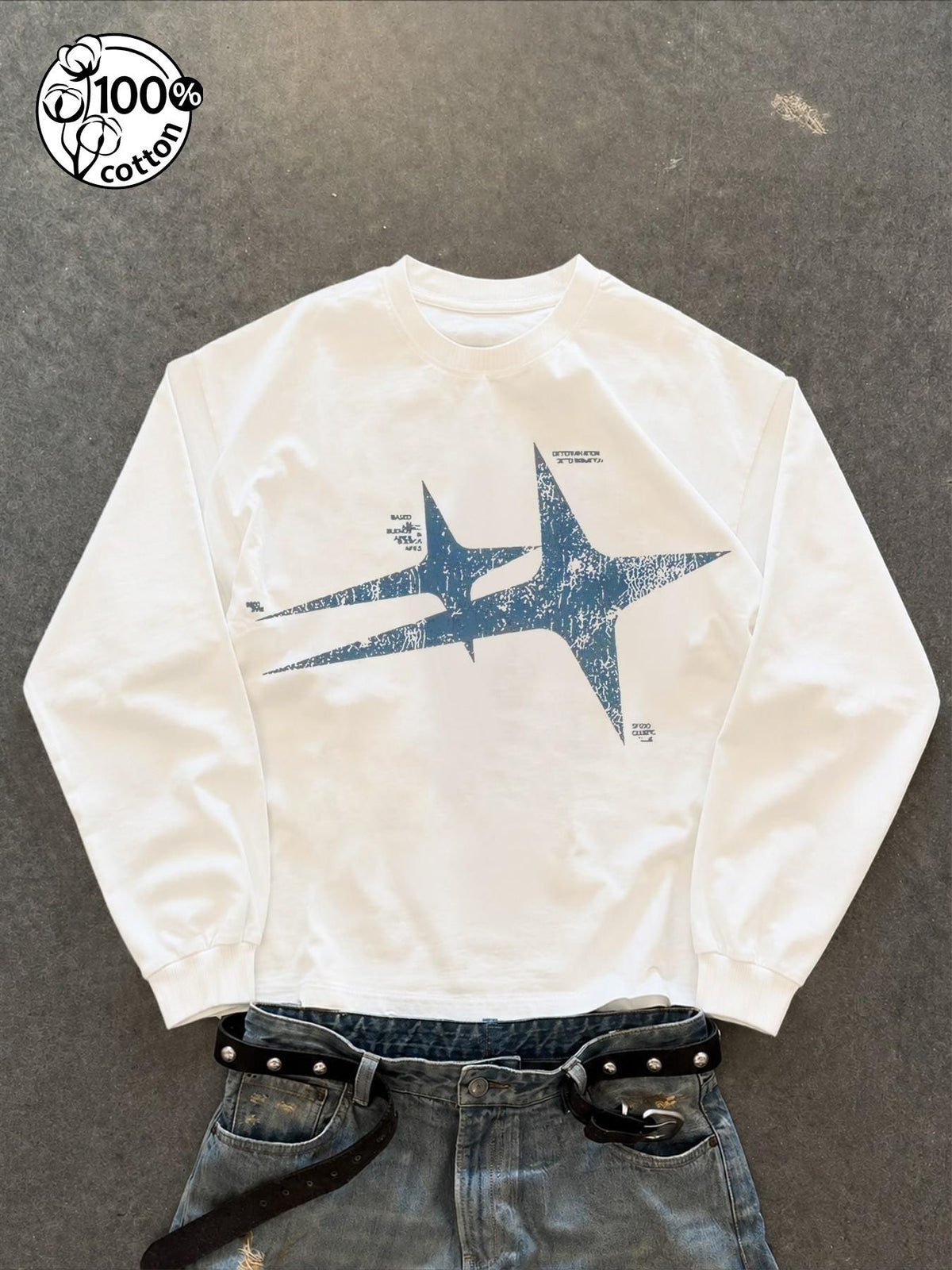 Vintage Cracked Star Y2K Rock Long-Sleeve T-Shirt