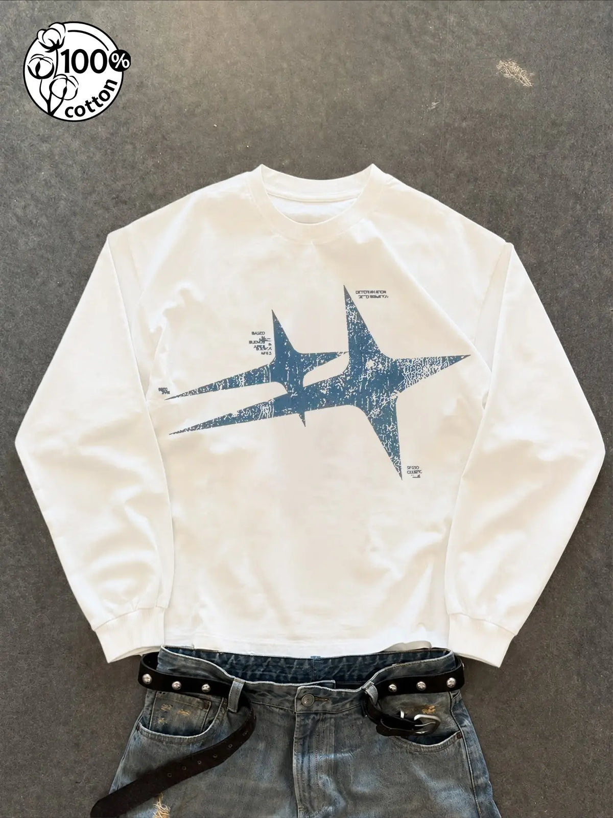 Vintage Cracked Star Y2K Rock Long-Sleeve T-Shirt