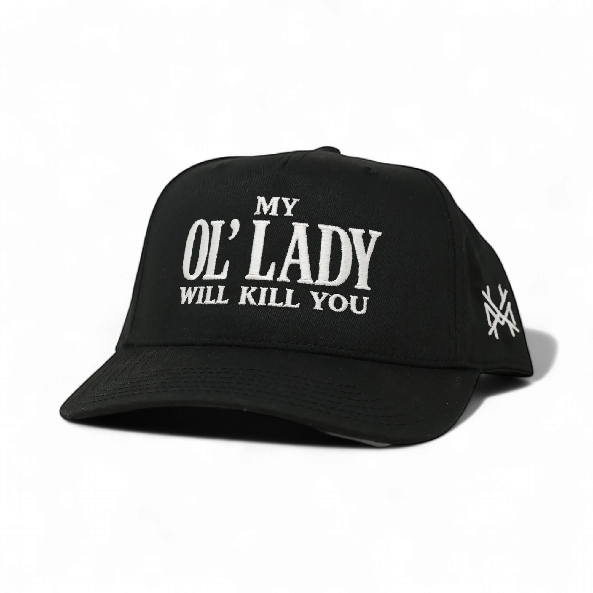 My Ol Lady Will Kill You Embroidered Trucker Hat Bold Graphic Adjustable Snapback