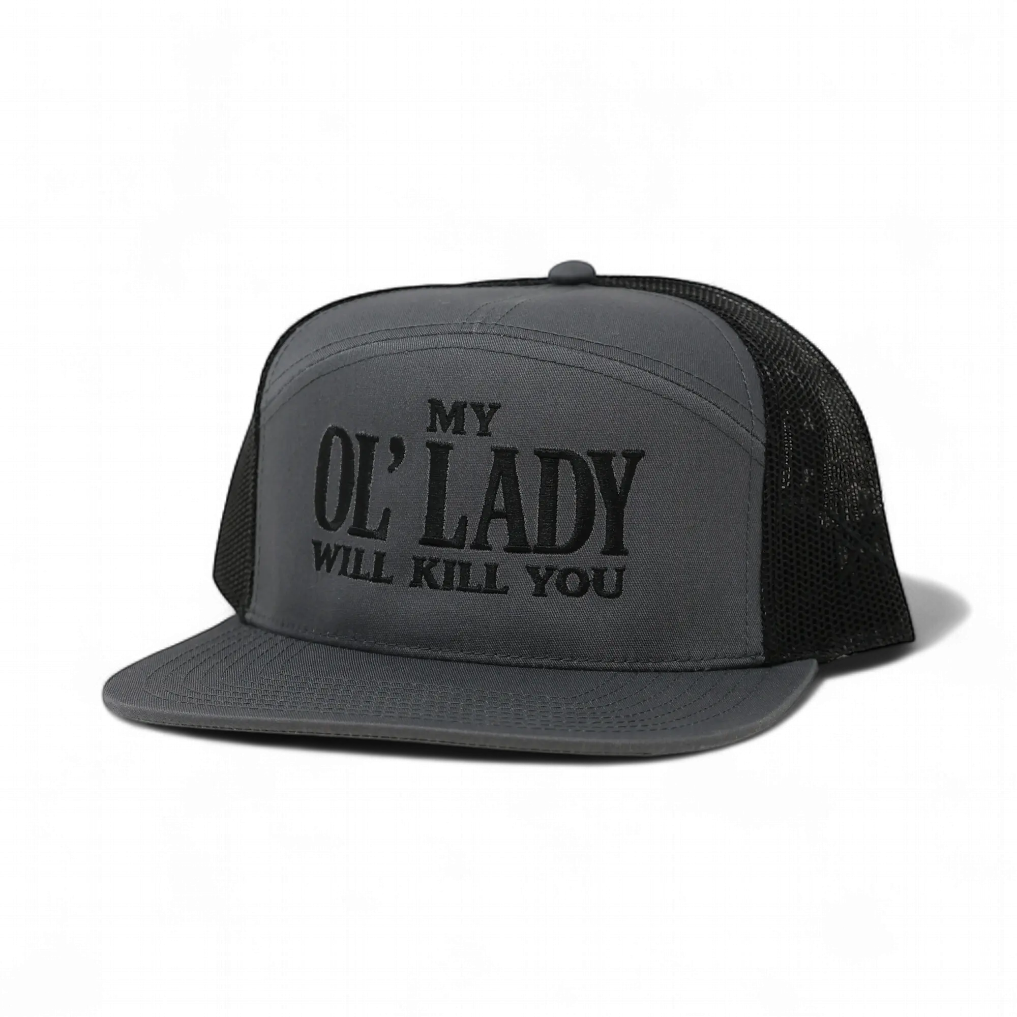 My Ol Lady Will Kill You Embroidered Trucker Hat Bold Graphic Adjustable Snapback