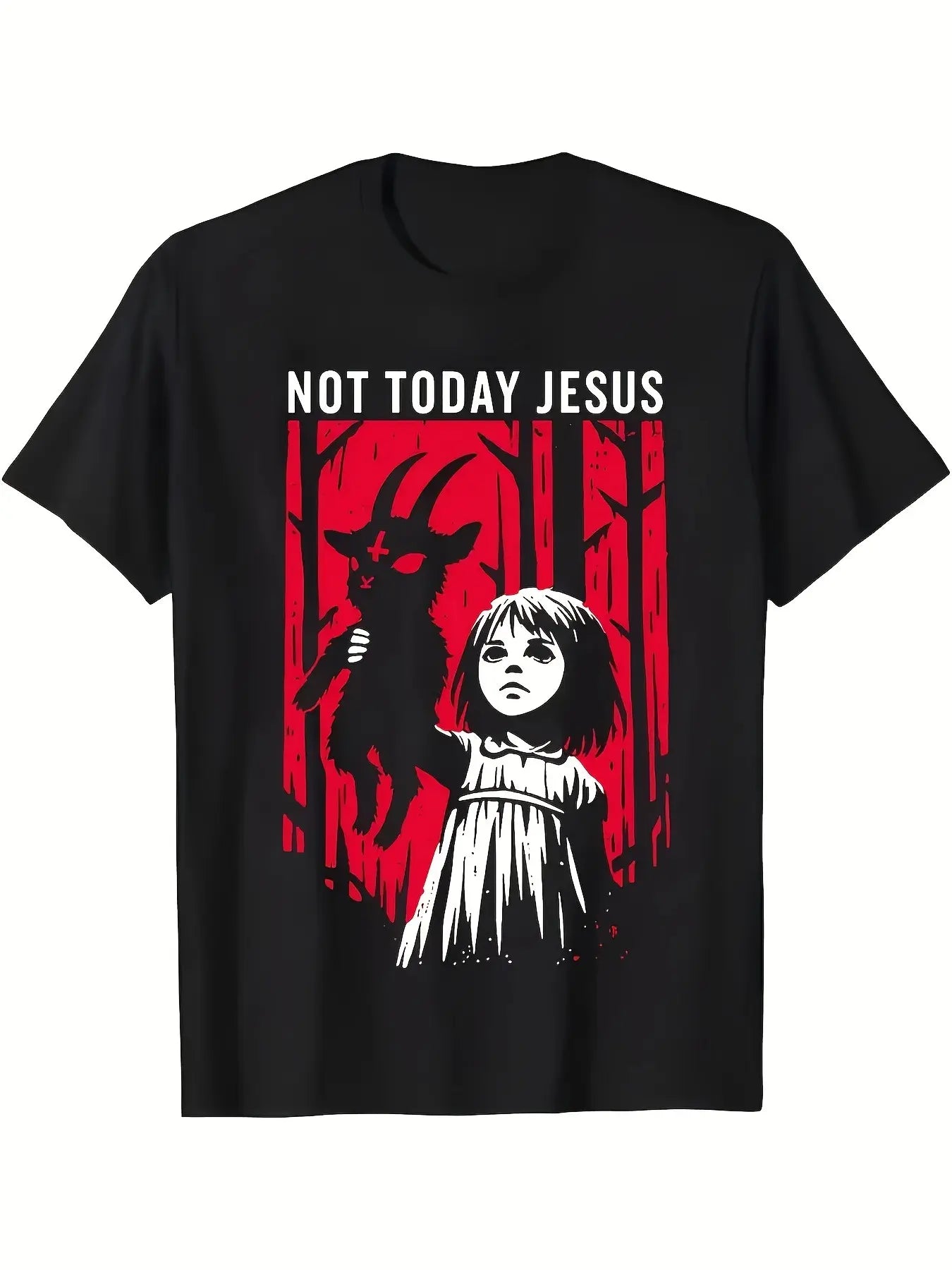 Womenswear Women's Gothic Unisex Graphic T-Shirt - "Not Today Jesus" Baphomet Goat Design