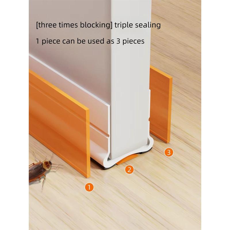 Soundproof Triple Seal Door Draft Stopper Self Adhesive PVC Door Bottom Weather Strip Wind & Noise Insulation Gap Sealing Strip