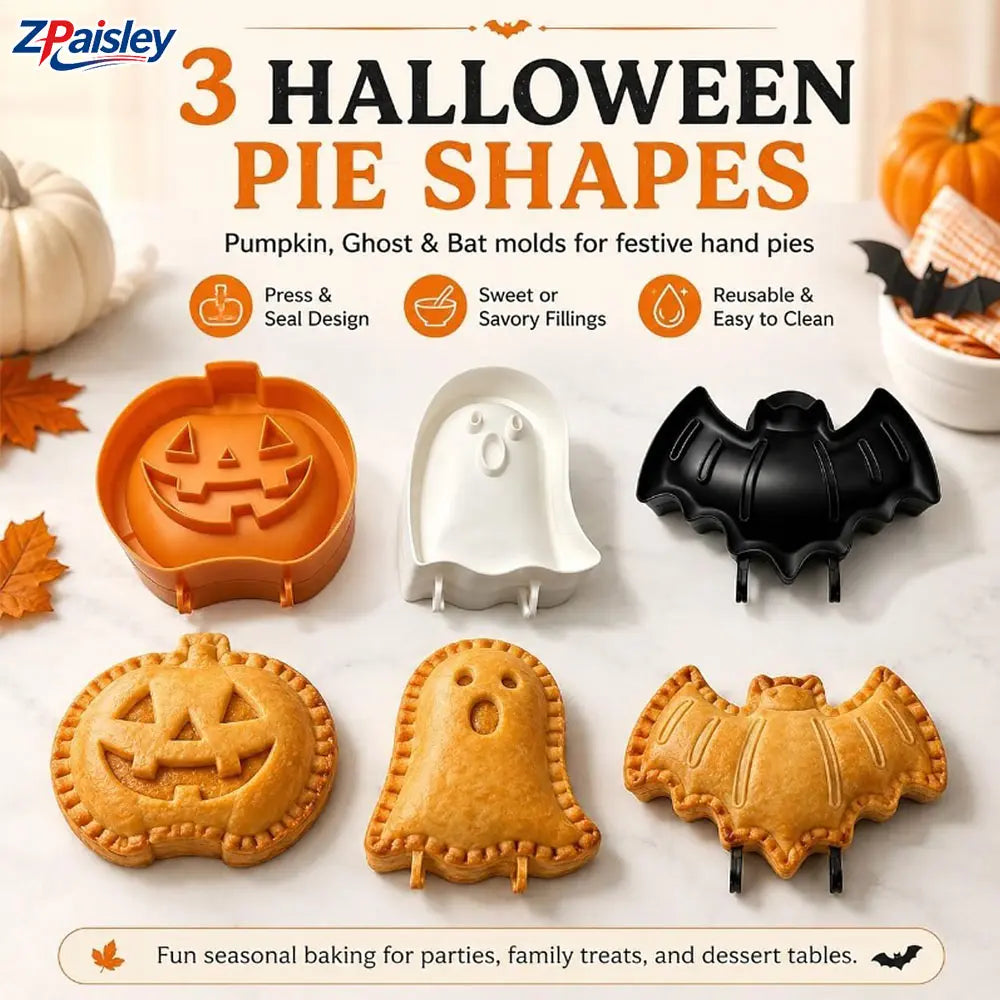 3-Pack Halloween Press-and-Seal Hand Pie Molds – Pumpkin, Ghost & Bat