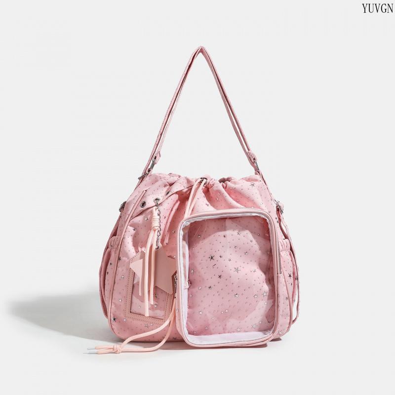 Star Print Ita Crossbody Drawstring Bag with Star Pendant