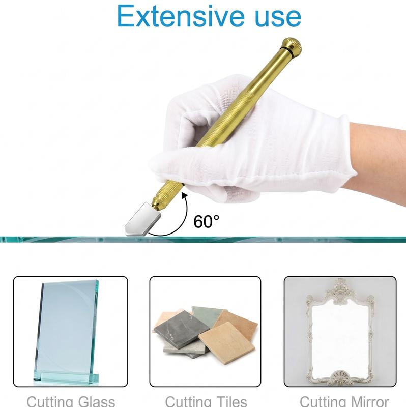 Glass Cutter with Diamond Head & Steel Blade for 3-15mm Glass, Anti-Slip Handle Tool for Precision Cutting Work