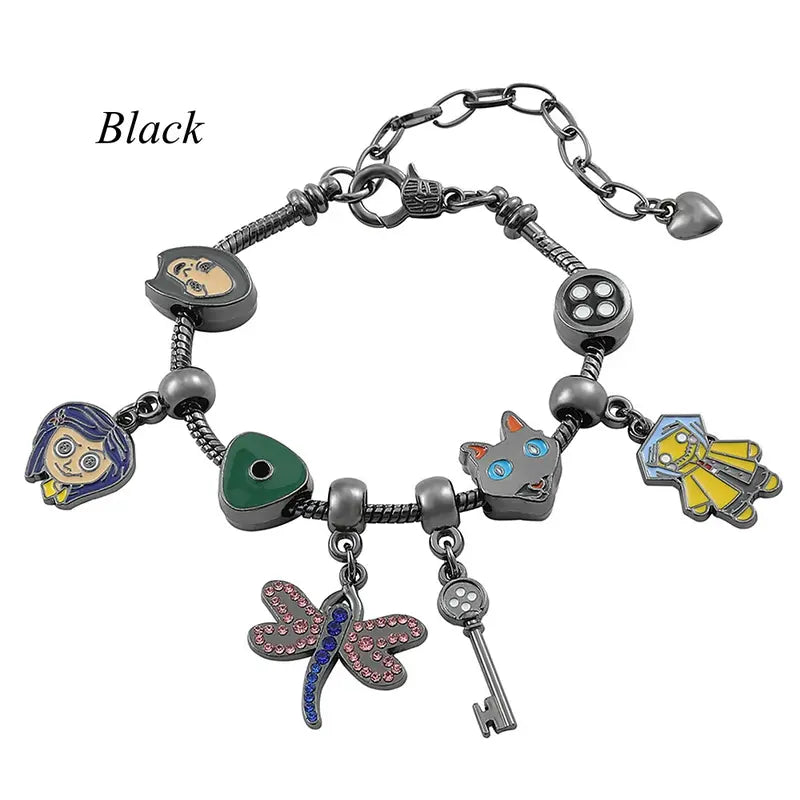 Secret Door Button & Key Charm Gothic Bracelet