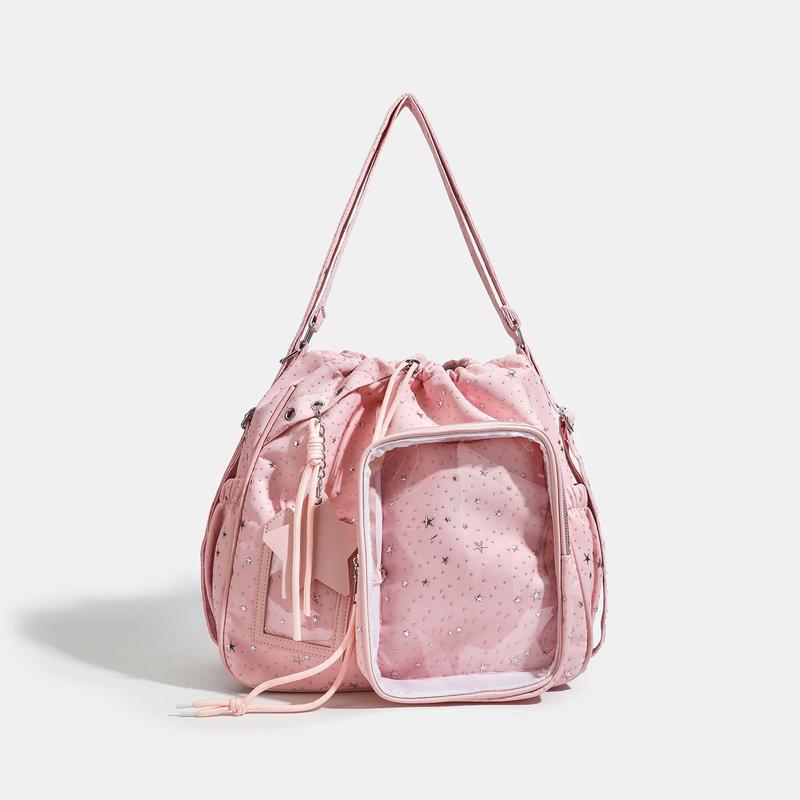Star Print Ita Crossbody Drawstring Bag with Star Pendant