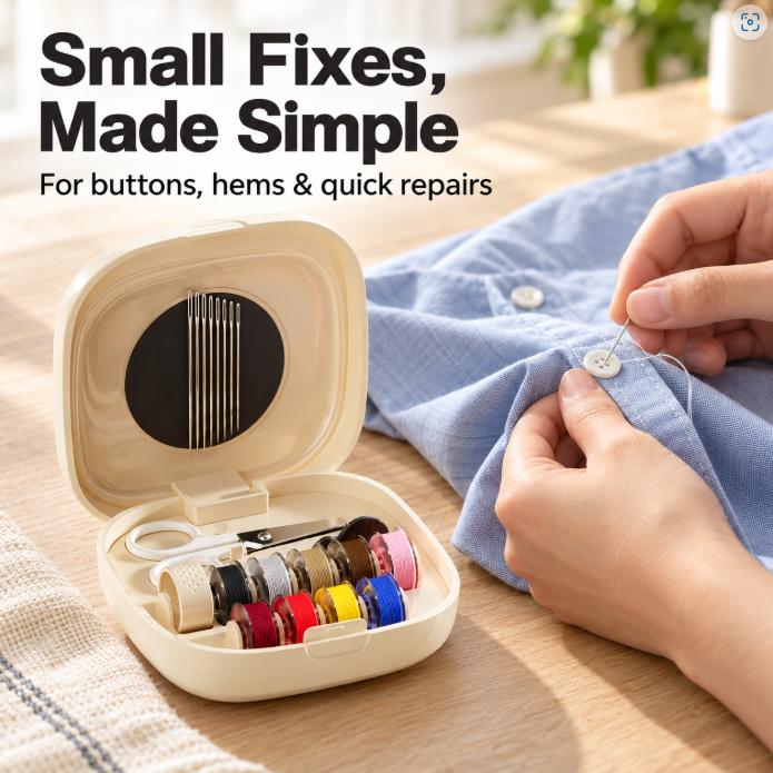 Mini Magnetic Rolling Spool Travel Sewing Kit & Storage Box
