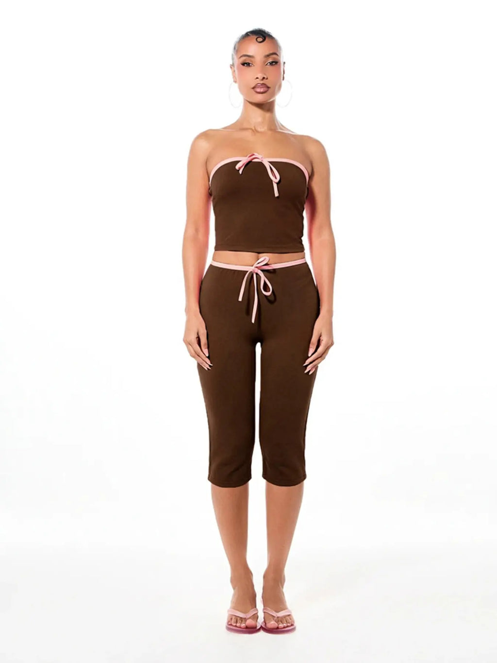 Women's Colorblock Design Casual Summer 2-Piece Slim Fit Tube Top Ensemble, Comfortable and Stylish Outfit for Daily Wear