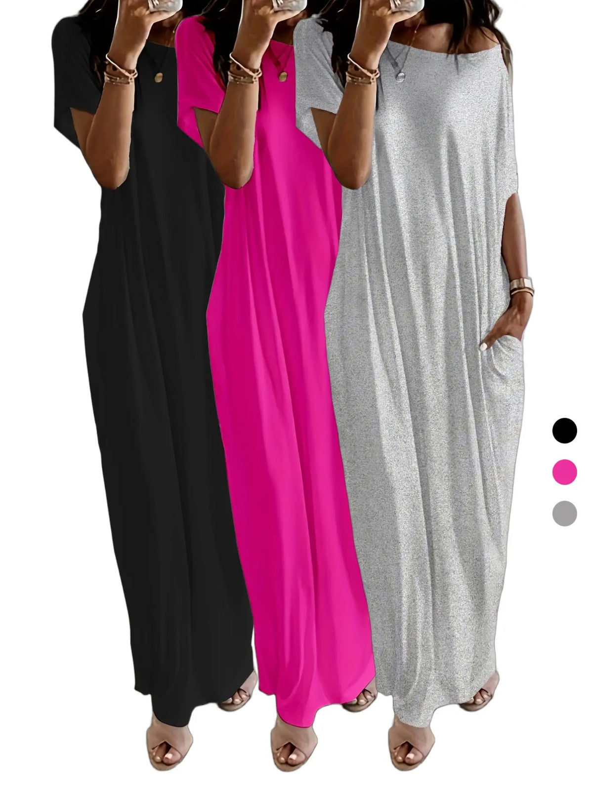 Women's Solid Color Batwing Sleeve Lounge Dress, Casual Short Sleeve Nightdress for Daily Wear & All Seasons Comfort