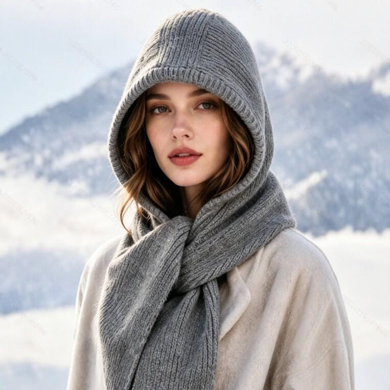 Women’s Knitted Hooded Scarf with Ear & Neck Coverage