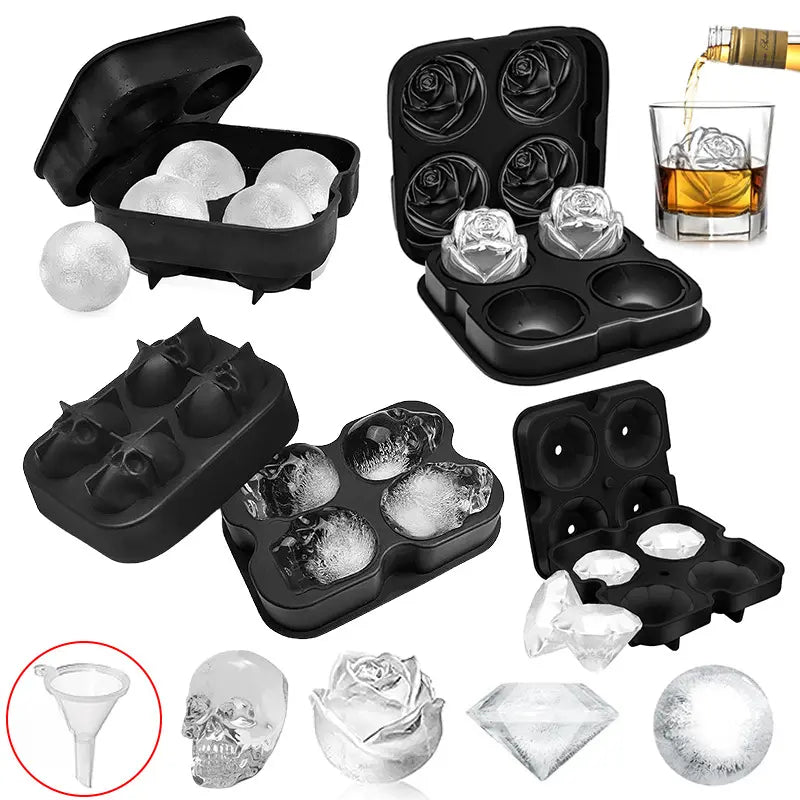 4-Cavity Rose Ice Cube Mold - Large Silicone Ice Tray for Whiskey, Cocktails & Coffee, Makes Big Rose Ice Balls for Drinks, Perfect for Bar & Home Use
