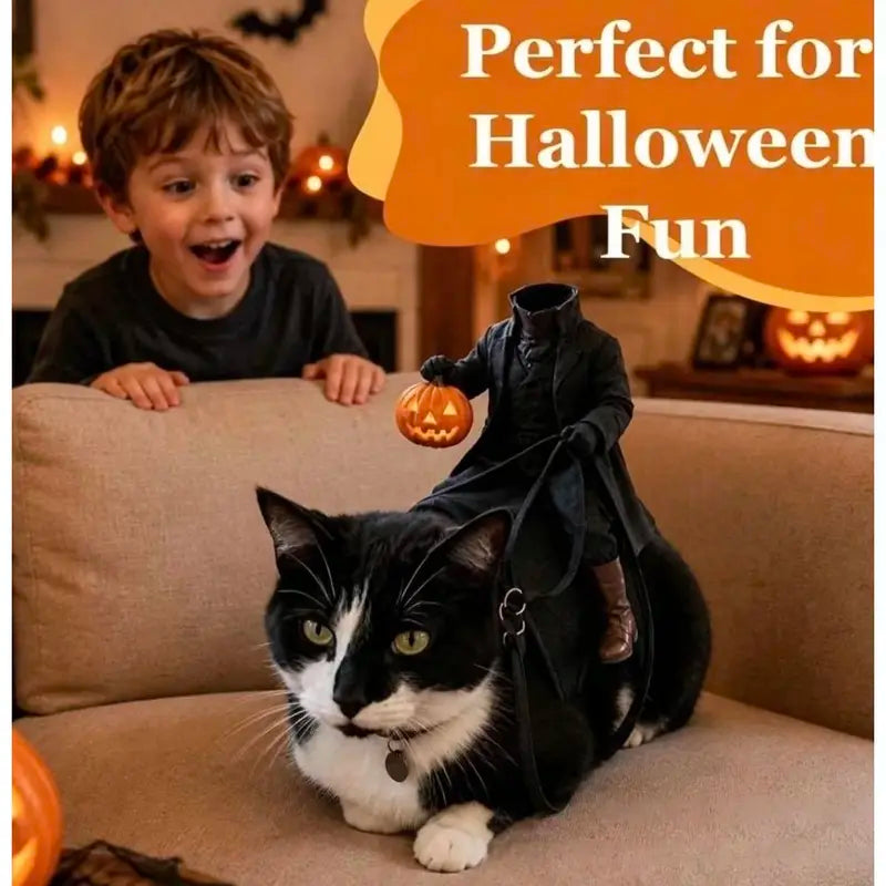 3D Headless Pumpkin Rider Halloween Costume for Small Dogs & Cats