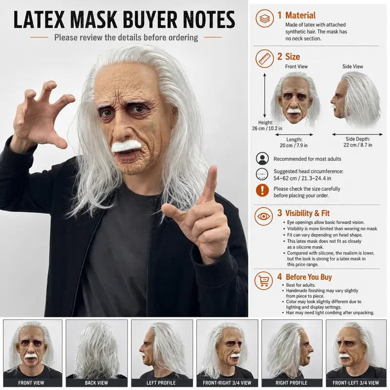 PATYGR Hyper-Realistic Bearded Old Man Full-Head Latex Mask