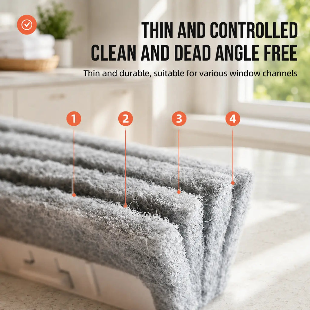 Window Track Cleaner Kit - 2-in-1 Tool with Built-in Scraper, Deep Gap Brush, 2 Replacement Pads for Sliding Doors, Home Cleaning