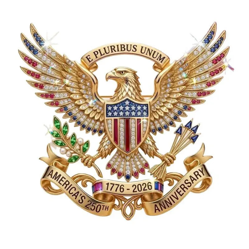 USA 250th Anniversary Eagle Rhinestone Brooch Pin, Patriotic Metal Lapel Pin Collectible Gift (1776–2026)