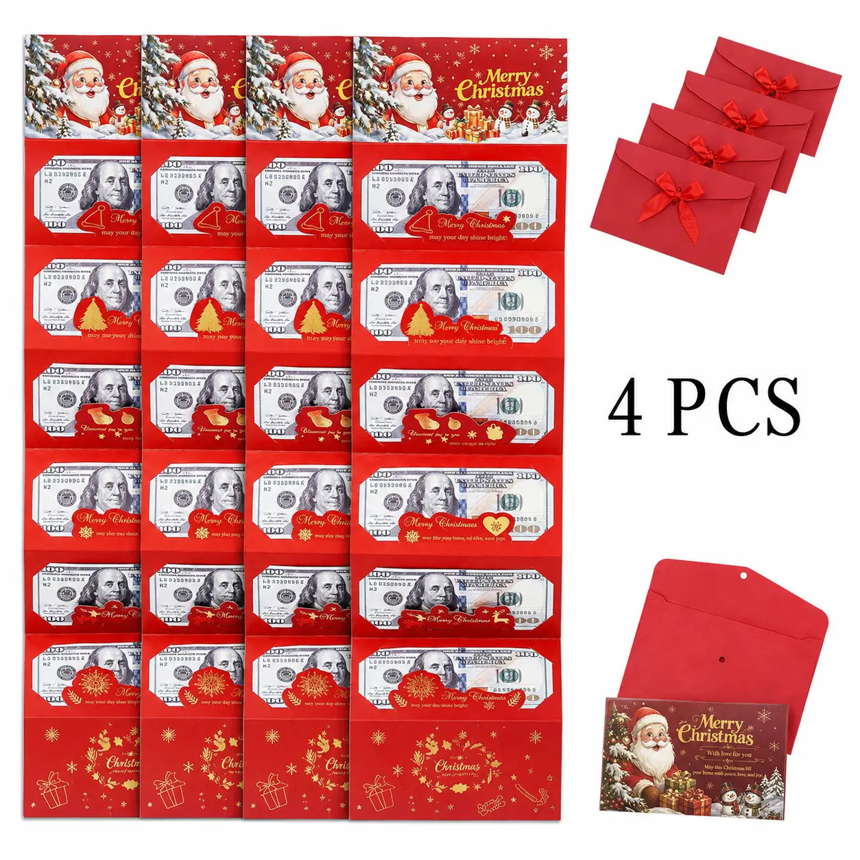 2/4-Pack Christmas Money Envelopes with 6-Slot Folding Cash Holders for Holiday Gifts & Gift Cards