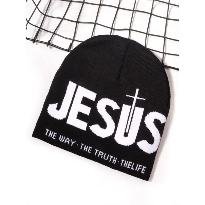 Unisex Y2K Letter Jacquard Cross & Heart Knit Beanie