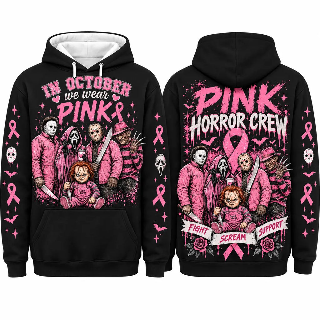 In October We Wear Pink Spooky Halloween Pink Ribbon Hoodie