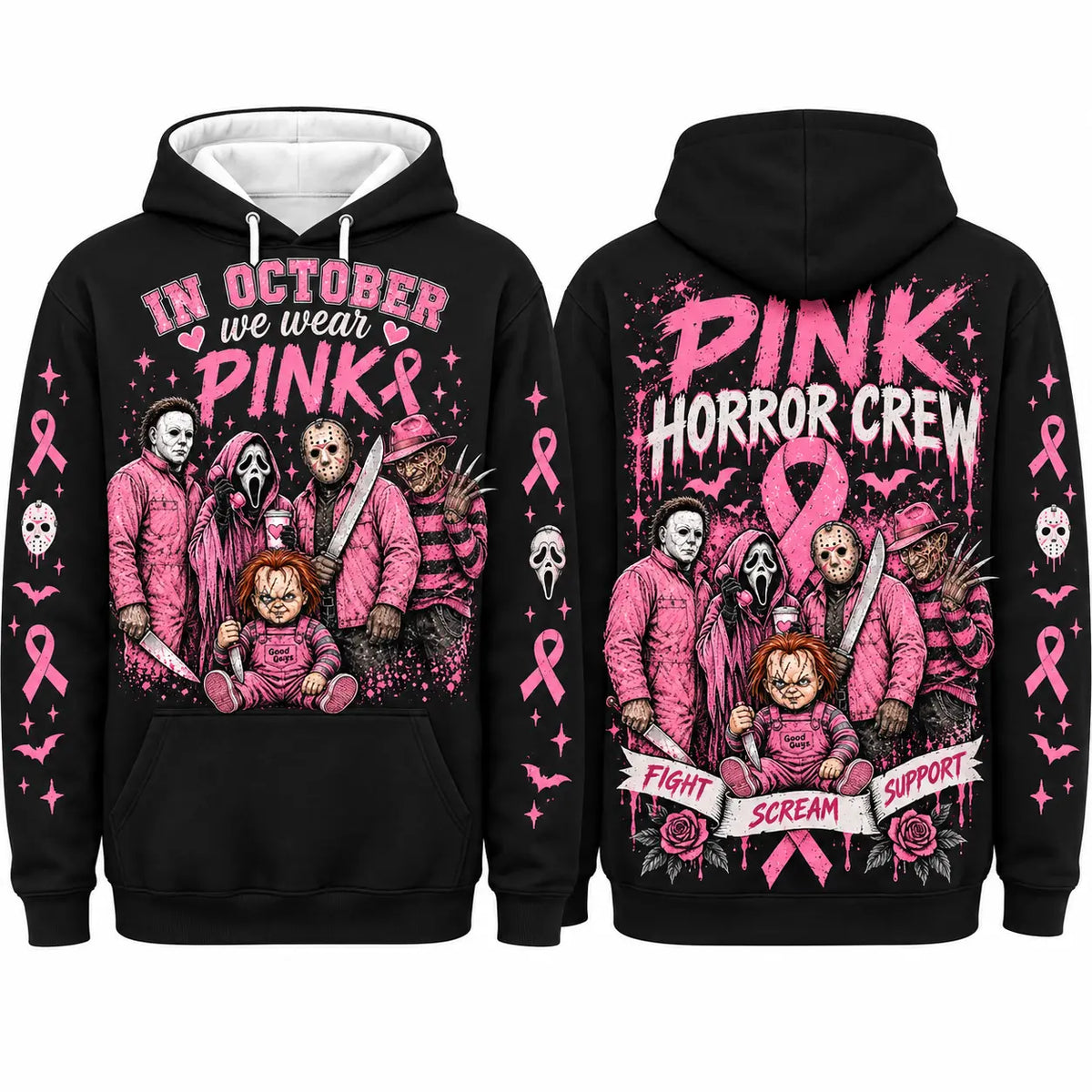 In October We Wear Pink Spooky Halloween Pink Ribbon Hoodie