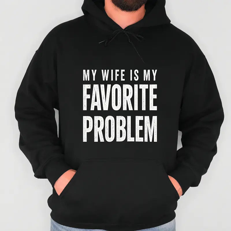 Men's Funny "My Wife Is My Favorite Problem" Graphic T-Shirt, Cotton Crew Neck Casual Tee with Vintage Lived-In Style