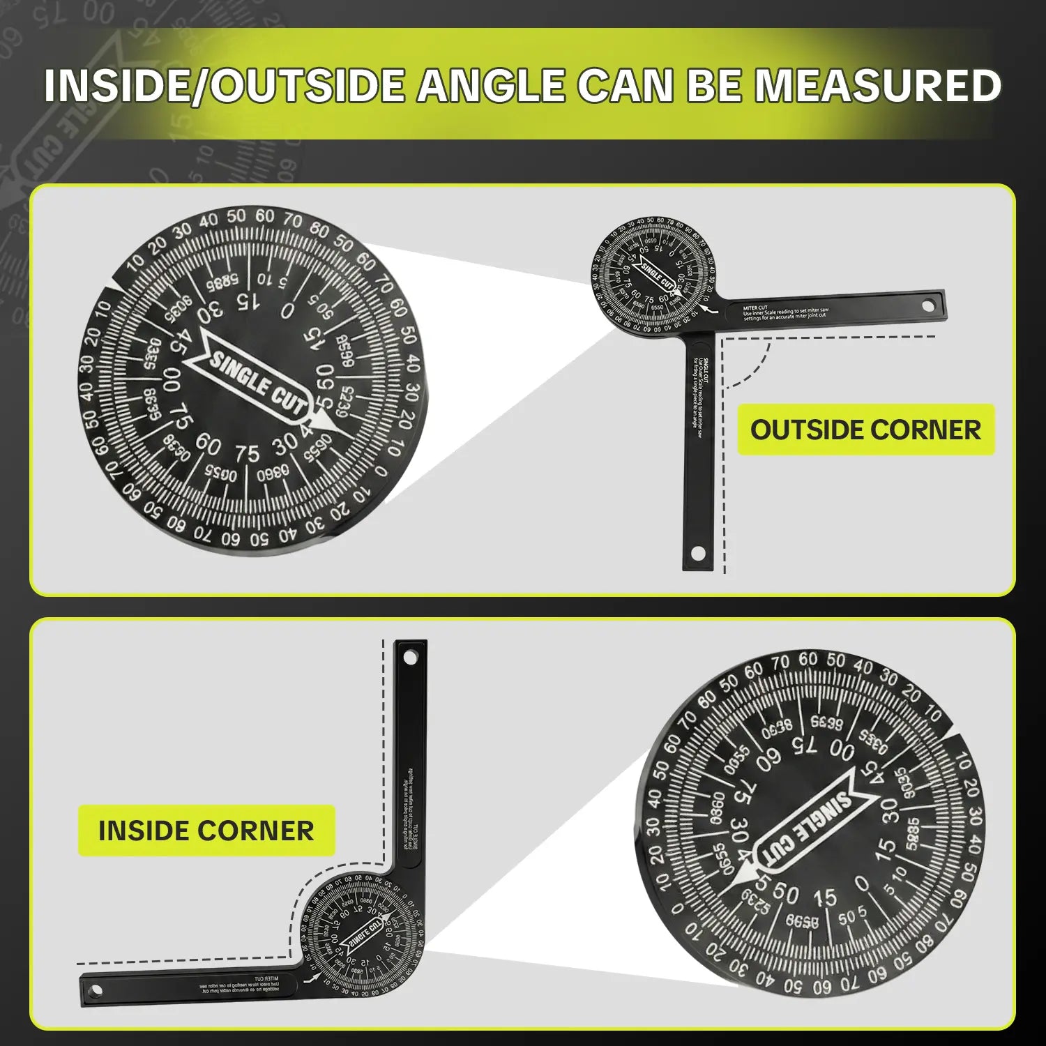 7-Inch Aluminum Miter Saw Protractor, 360° Angle Finder with Laser-Etched Scale for Carpentry, Crown Molding, Baseboard & Woodworking Projects