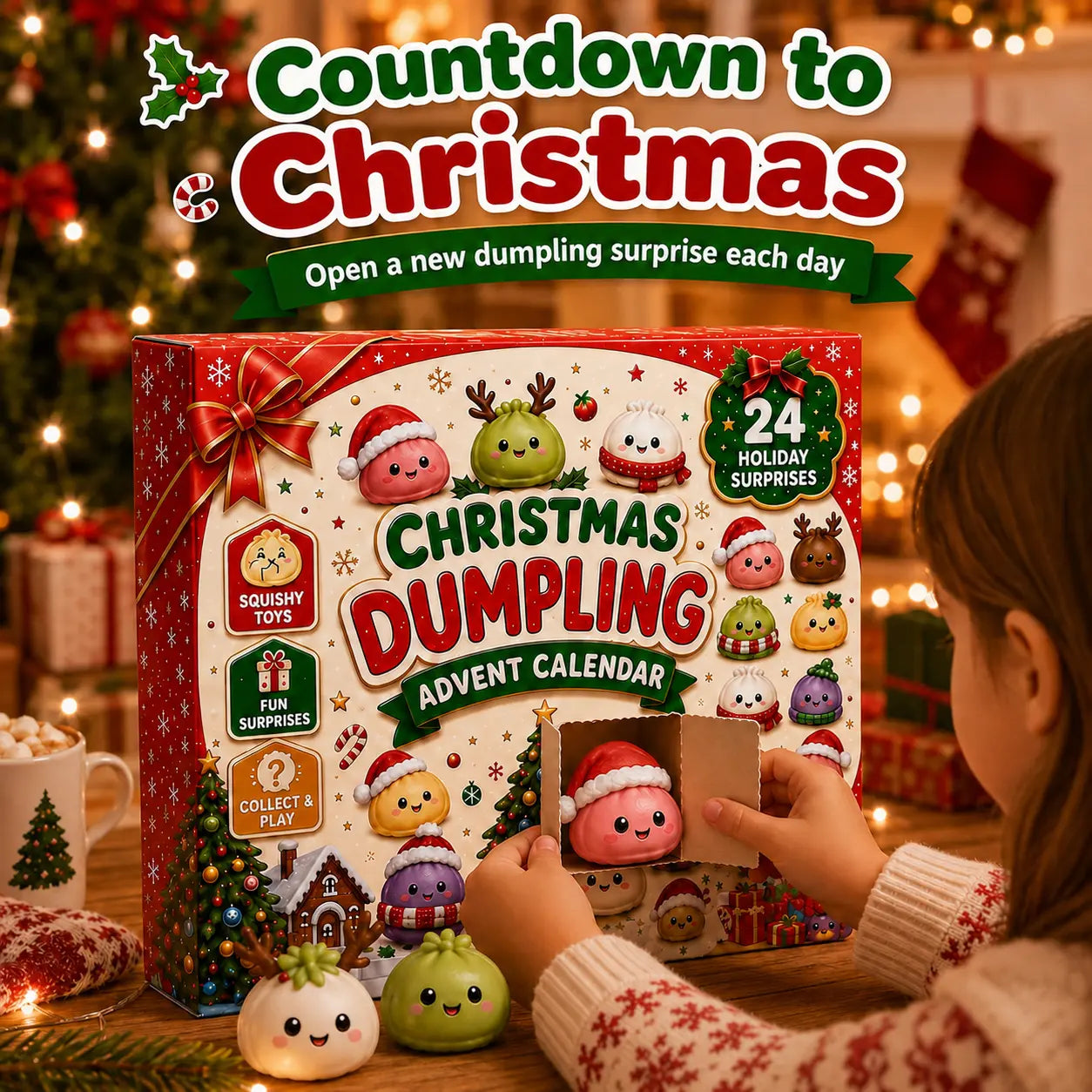 2026 Christmas Squishy Advent Calendar with 24 Dumpling Squeeze Toys, Glitter Fidget Gifts for Kids