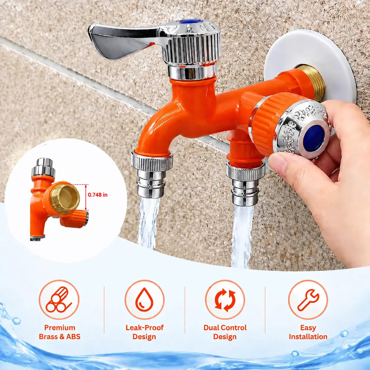 3/4-Inch Dual-Outlet Faucet with Independent Washer & Dishwasher Valves