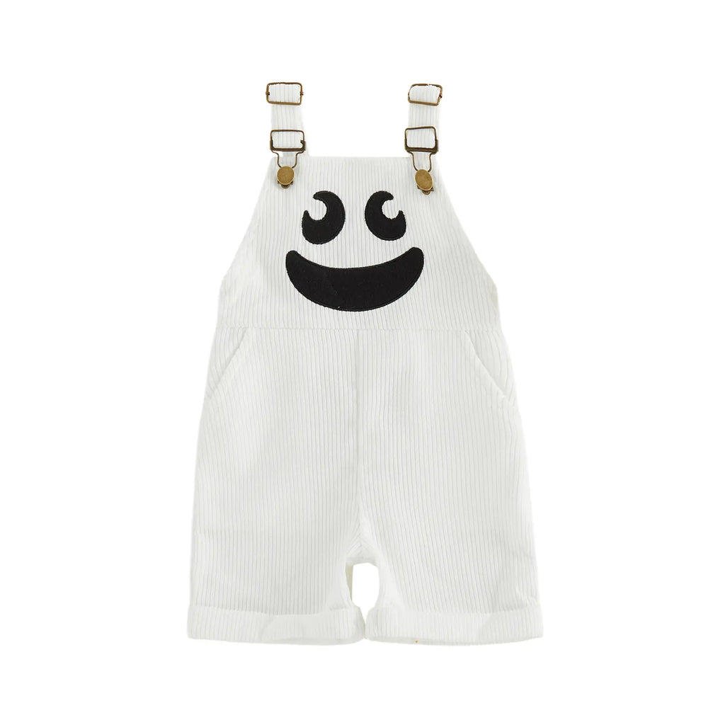 Toddler Baby Little Boy Girl Halloween Overalls with Pockets Ribbed Devil Face Pattern Sleeveless Jumpsuit 1-5 Years