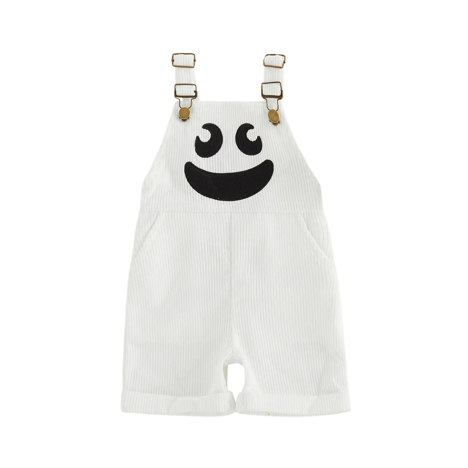 Toddler Baby Little Boy Girl Halloween Overalls with Pockets Ribbed Devil Face Pattern Sleeveless Jumpsuit 1-5 Years