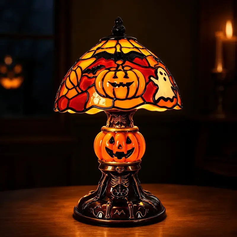 Retro Pumpkin & Bat Halloween Nightstand Lamp