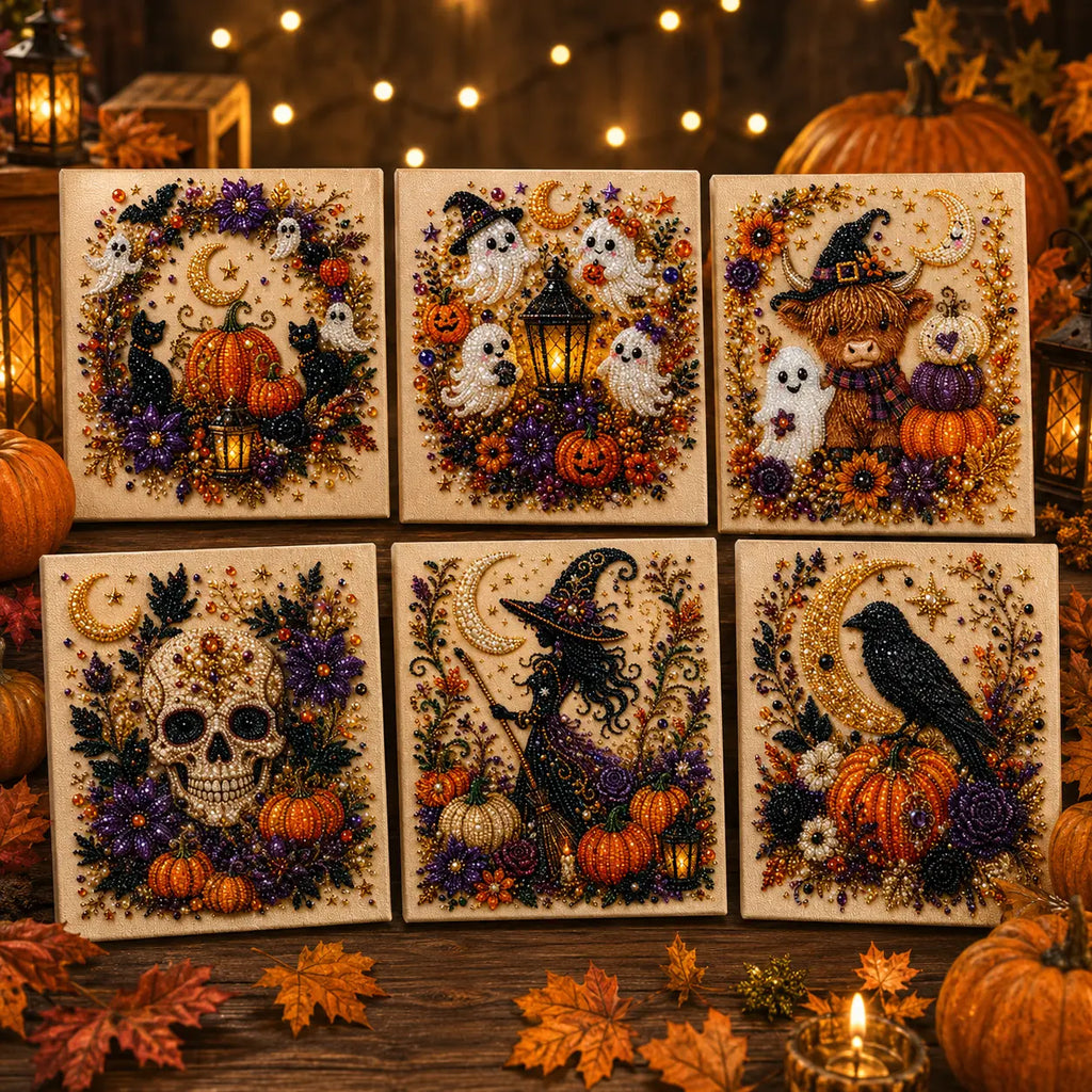 Halloween 5D Diamond Painting Kit with Tools, DIY Gem Art Canvas for Adults & Teens, Pumpkin Ghost Witch Cat Wall Decor Craft
