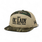 My Ol Lady Will Kill You Embroidered Trucker Hat Bold Graphic Adjustable Snapback