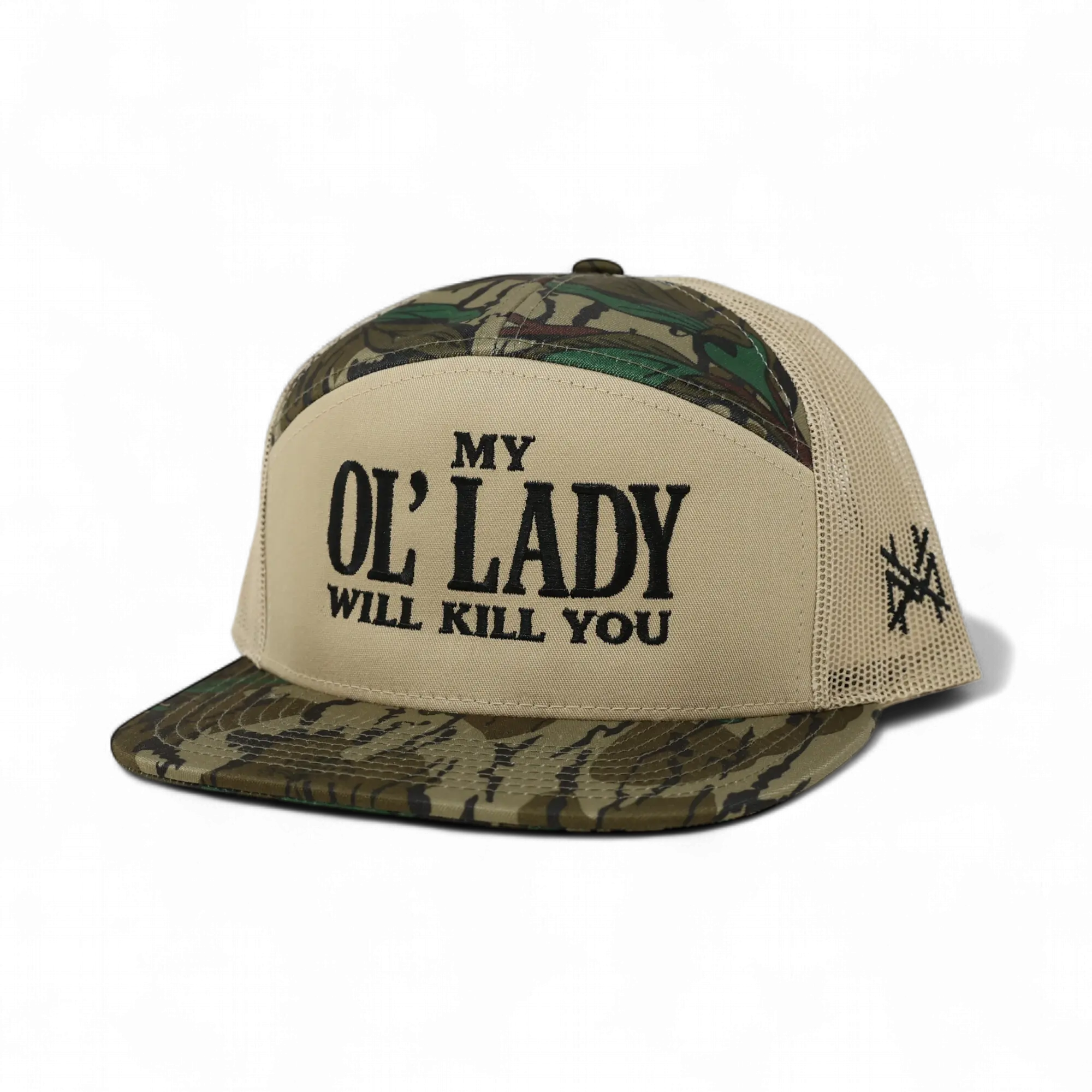 My Ol Lady Will Kill You Embroidered Trucker Hat Bold Graphic Adjustable Snapback